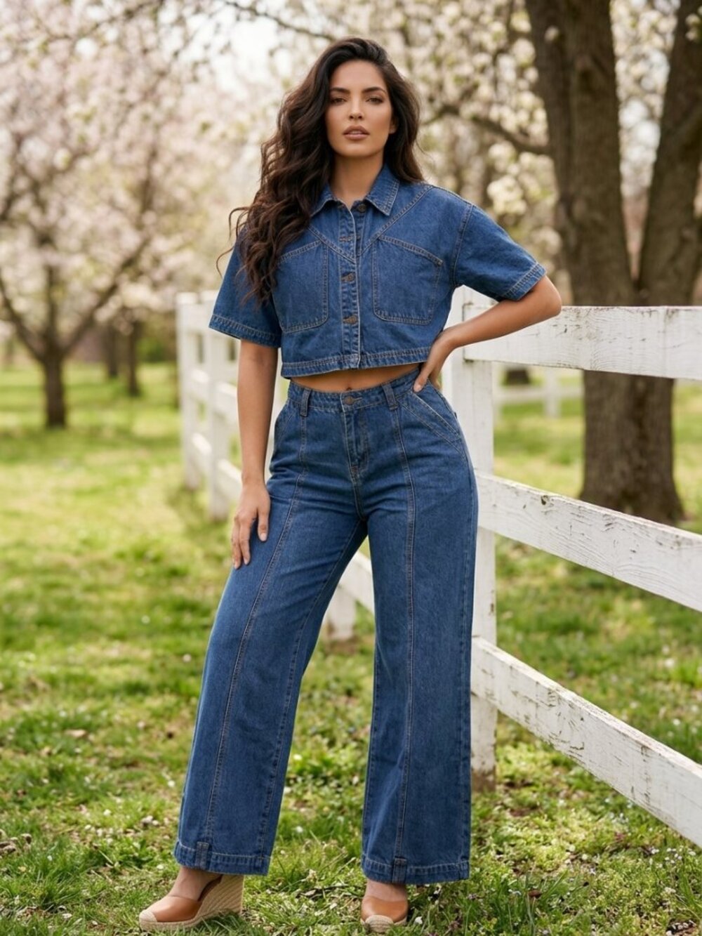 Denim Crop Top Shirt/ Denim Crop Top Jacket - Picture 1 of 11